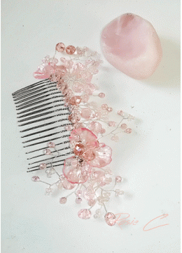 Дизайнерски кристален гребен за коса в розово серия Japanese Blossom by Rose Absolute